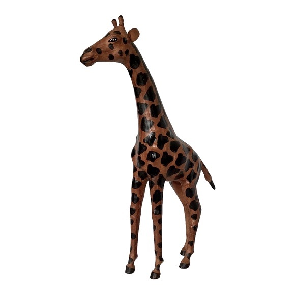 Leather Wrapped Giraffe Figurine Handmade And Painted With Glass Eyes VTG EUC - Picture 12 of 16